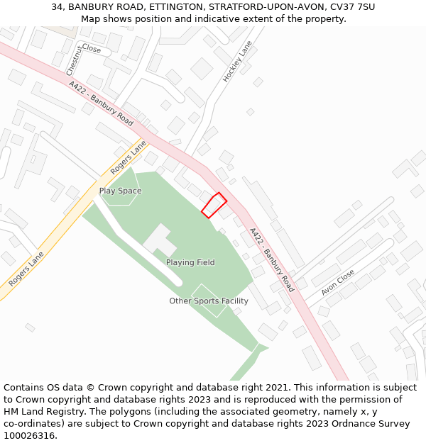 34, BANBURY ROAD, ETTINGTON, STRATFORD-UPON-AVON, CV37 7SU: Location map and indicative extent of plot