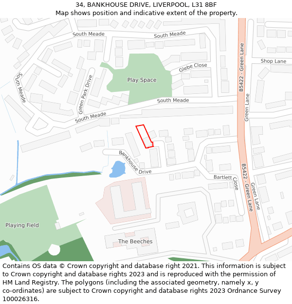 34, BANKHOUSE DRIVE, LIVERPOOL, L31 8BF: Location map and indicative extent of plot