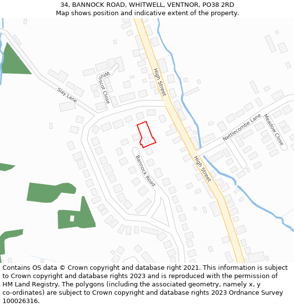 34, BANNOCK ROAD, WHITWELL, VENTNOR, PO38 2RD: Location map and indicative extent of plot