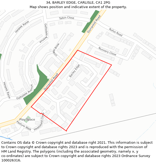 34, BARLEY EDGE, CARLISLE, CA1 2PG: Location map and indicative extent of plot