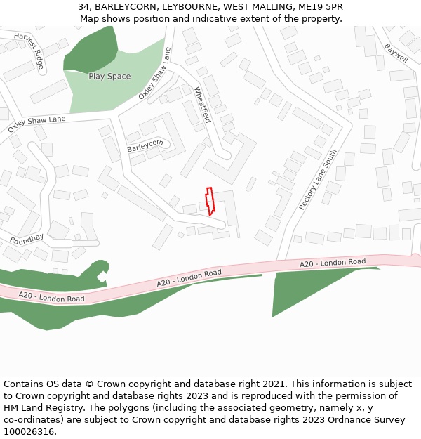 34, BARLEYCORN, LEYBOURNE, WEST MALLING, ME19 5PR: Location map and indicative extent of plot