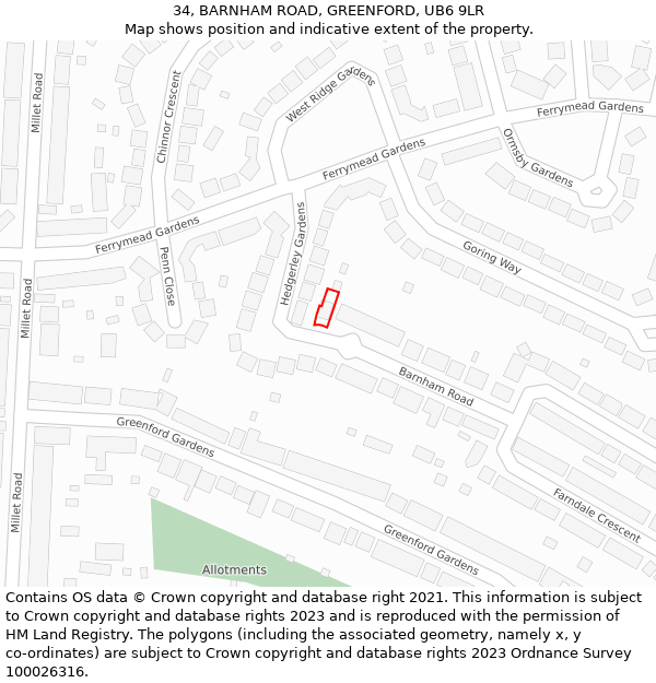 34, BARNHAM ROAD, GREENFORD, UB6 9LR: Location map and indicative extent of plot
