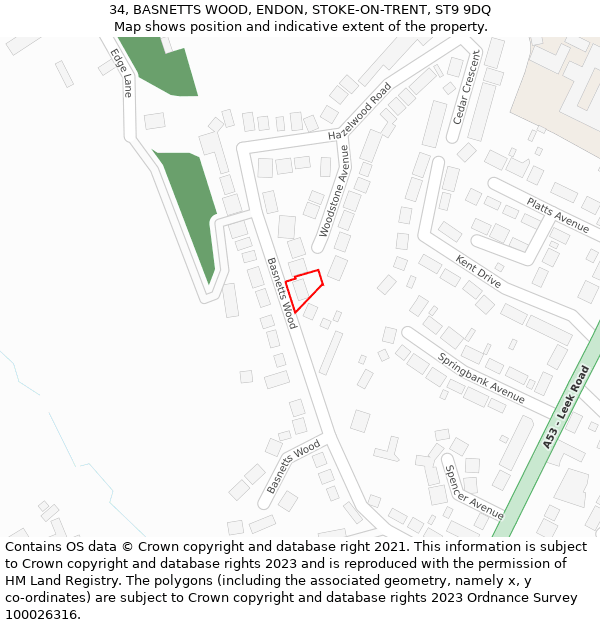 34, BASNETTS WOOD, ENDON, STOKE-ON-TRENT, ST9 9DQ: Location map and indicative extent of plot