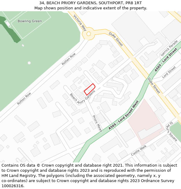 34, BEACH PRIORY GARDENS, SOUTHPORT, PR8 1RT: Location map and indicative extent of plot