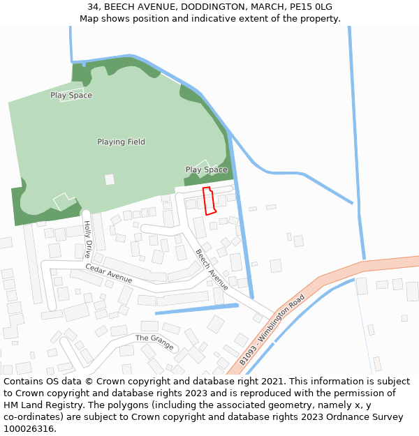 34, BEECH AVENUE, DODDINGTON, MARCH, PE15 0LG: Location map and indicative extent of plot