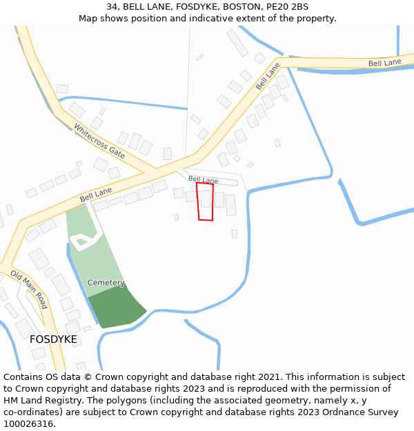 34, BELL LANE, FOSDYKE, BOSTON, PE20 2BS: Location map and indicative extent of plot
