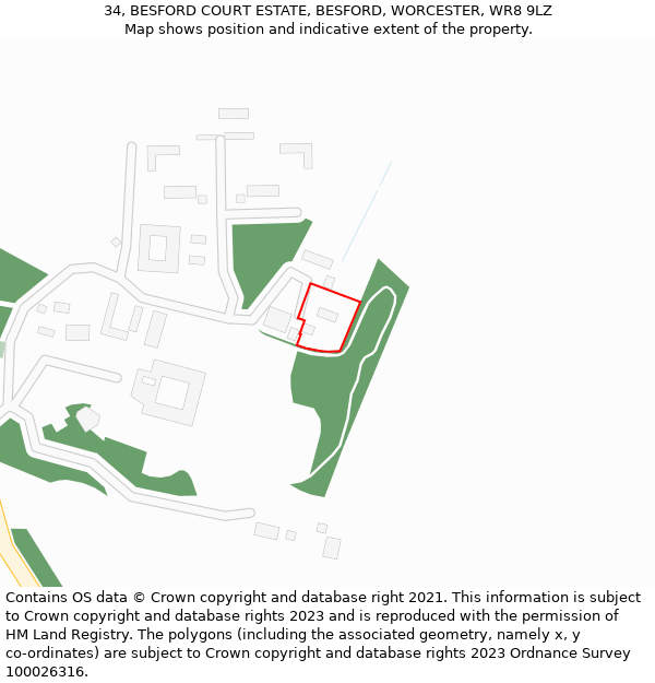 34, BESFORD COURT ESTATE, BESFORD, WORCESTER, WR8 9LZ: Location map and indicative extent of plot