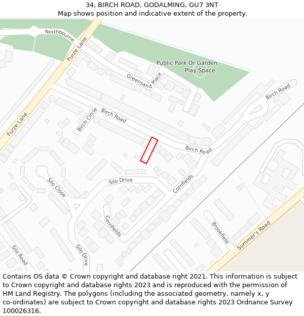 34, BIRCH ROAD, GODALMING, GU7 3NT: Location map and indicative extent of plot