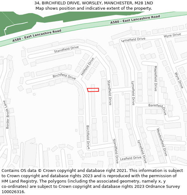 34, BIRCHFIELD DRIVE, WORSLEY, MANCHESTER, M28 1ND: Location map and indicative extent of plot