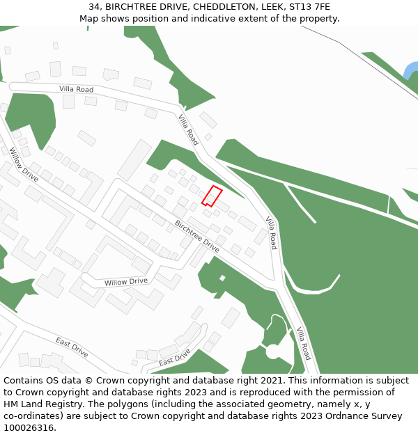 34, BIRCHTREE DRIVE, CHEDDLETON, LEEK, ST13 7FE: Location map and indicative extent of plot