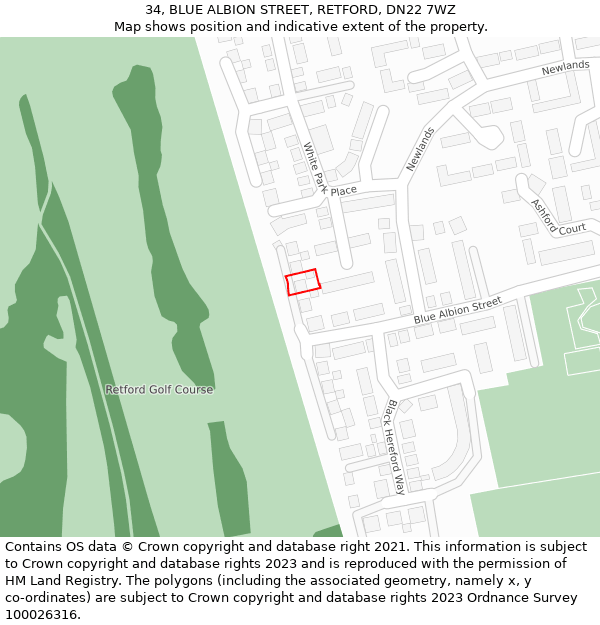 34, BLUE ALBION STREET, RETFORD, DN22 7WZ: Location map and indicative extent of plot