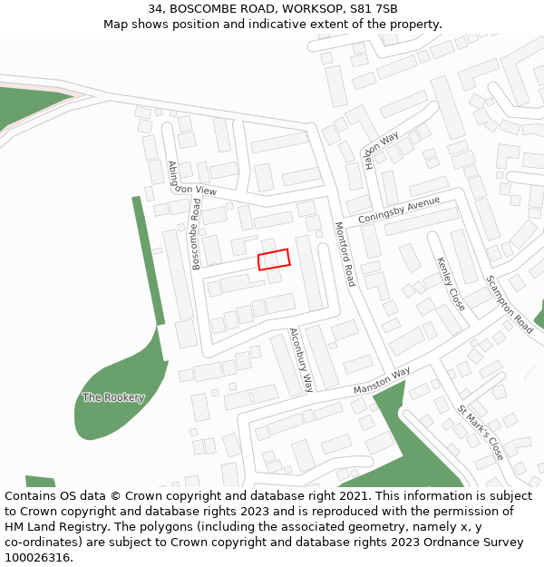 34, BOSCOMBE ROAD, WORKSOP, S81 7SB: Location map and indicative extent of plot