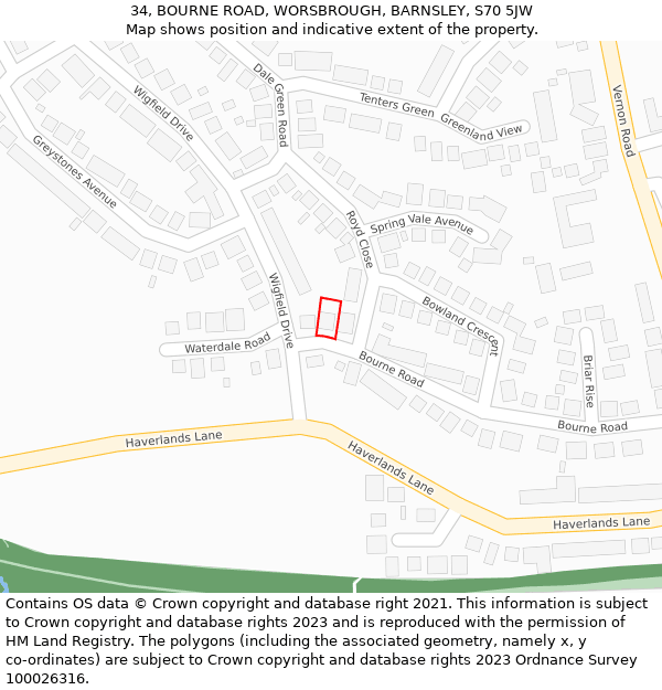 34, BOURNE ROAD, WORSBROUGH, BARNSLEY, S70 5JW: Location map and indicative extent of plot