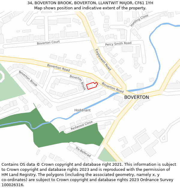 34, BOVERTON BROOK, BOVERTON, LLANTWIT MAJOR, CF61 1YH: Location map and indicative extent of plot