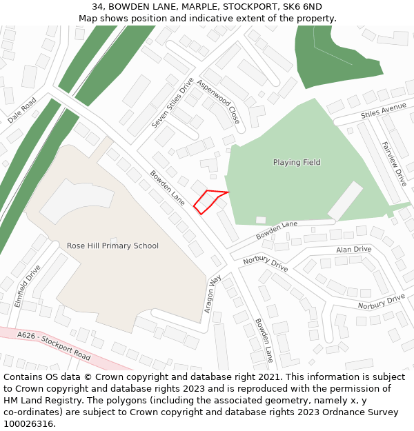 34, BOWDEN LANE, MARPLE, STOCKPORT, SK6 6ND: Location map and indicative extent of plot