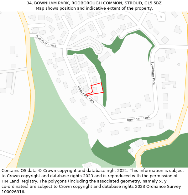 34, BOWNHAM PARK, RODBOROUGH COMMON, STROUD, GL5 5BZ: Location map and indicative extent of plot