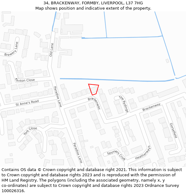 34, BRACKENWAY, FORMBY, LIVERPOOL, L37 7HG: Location map and indicative extent of plot