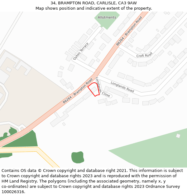 34, BRAMPTON ROAD, CARLISLE, CA3 9AW: Location map and indicative extent of plot
