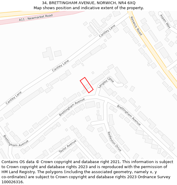 34, BRETTINGHAM AVENUE, NORWICH, NR4 6XQ: Location map and indicative extent of plot