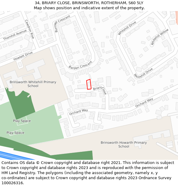 34, BRIARY CLOSE, BRINSWORTH, ROTHERHAM, S60 5LY: Location map and indicative extent of plot