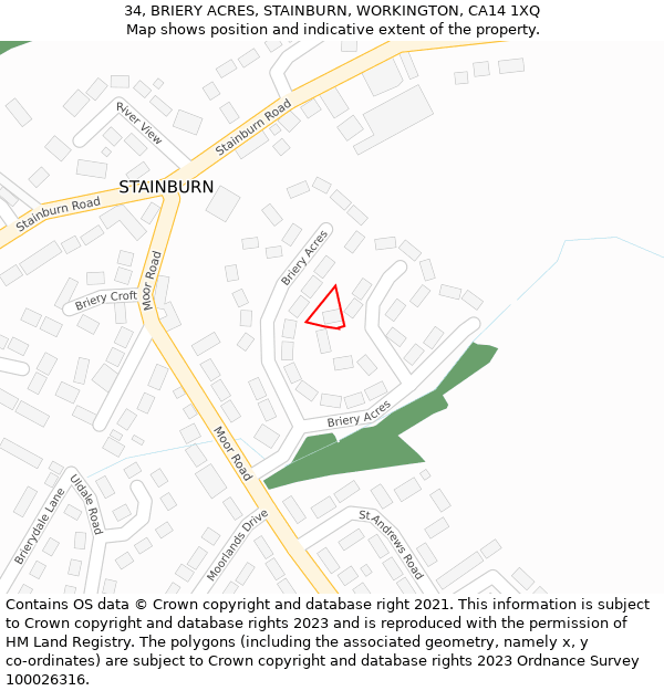 34, BRIERY ACRES, STAINBURN, WORKINGTON, CA14 1XQ: Location map and indicative extent of plot