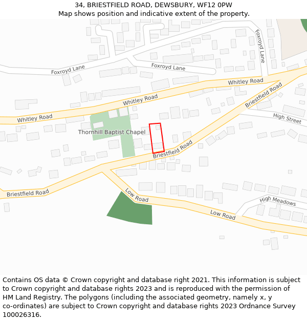34, BRIESTFIELD ROAD, DEWSBURY, WF12 0PW: Location map and indicative extent of plot