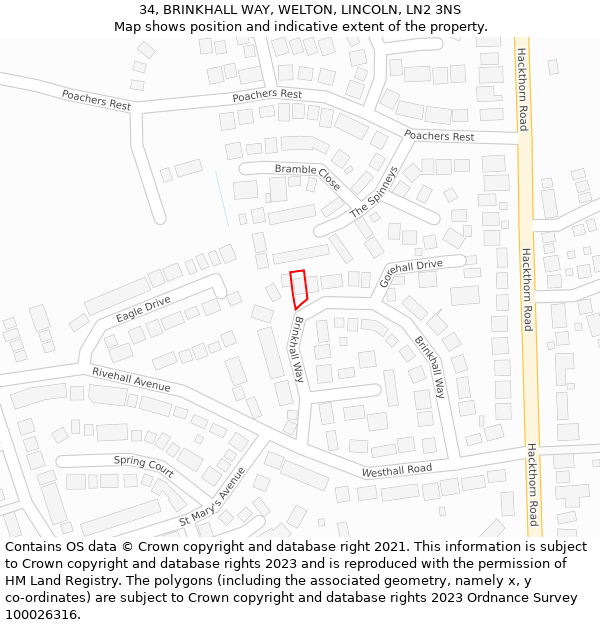 34, BRINKHALL WAY, WELTON, LINCOLN, LN2 3NS: Location map and indicative extent of plot