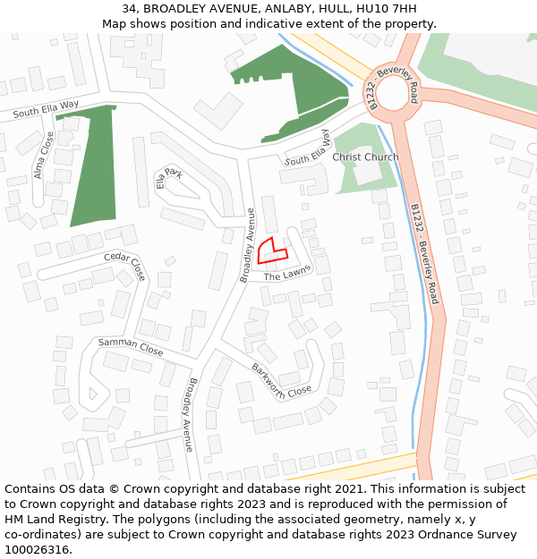 34, BROADLEY AVENUE, ANLABY, HULL, HU10 7HH: Location map and indicative extent of plot