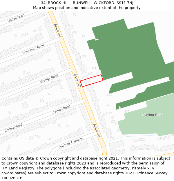 34, BROCK HILL, RUNWELL, WICKFORD, SS11 7NJ: Location map and indicative extent of plot