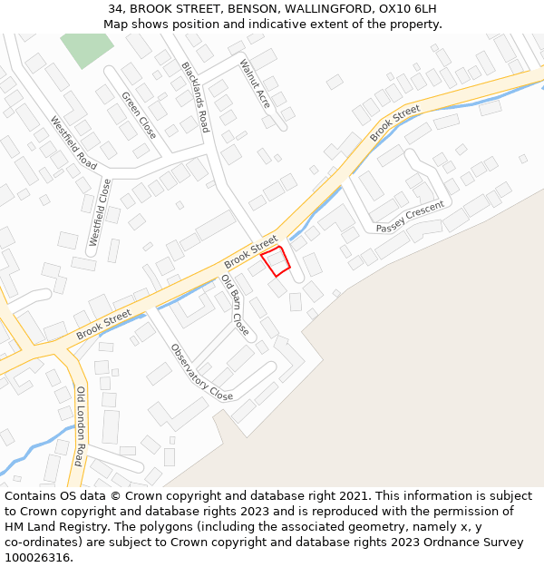 34, BROOK STREET, BENSON, WALLINGFORD, OX10 6LH: Location map and indicative extent of plot