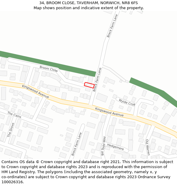 34, BROOM CLOSE, TAVERHAM, NORWICH, NR8 6FS: Location map and indicative extent of plot