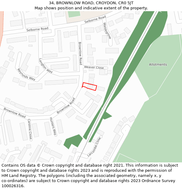 34, BROWNLOW ROAD, CROYDON, CR0 5JT: Location map and indicative extent of plot