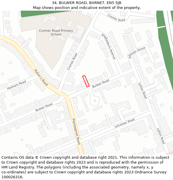 34, BULWER ROAD, BARNET, EN5 5JB: Location map and indicative extent of plot