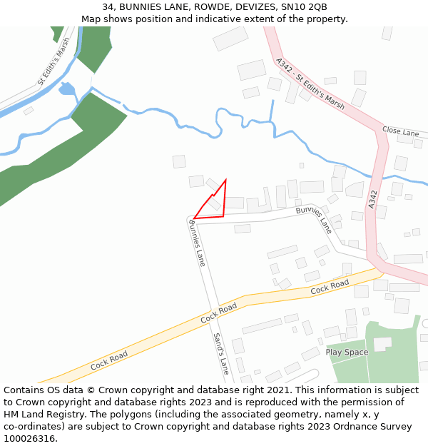 34, BUNNIES LANE, ROWDE, DEVIZES, SN10 2QB: Location map and indicative extent of plot