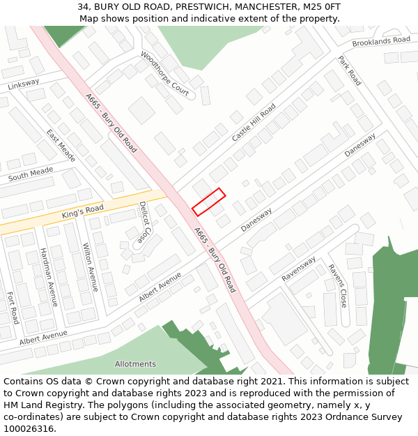 34, BURY OLD ROAD, PRESTWICH, MANCHESTER, M25 0FT: Location map and indicative extent of plot