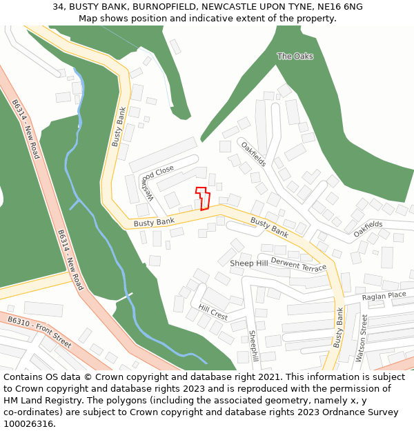 34, BUSTY BANK, BURNOPFIELD, NEWCASTLE UPON TYNE, NE16 6NG: Location map and indicative extent of plot