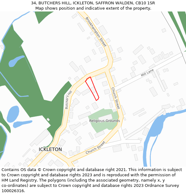 34, BUTCHERS HILL, ICKLETON, SAFFRON WALDEN, CB10 1SR: Location map and indicative extent of plot