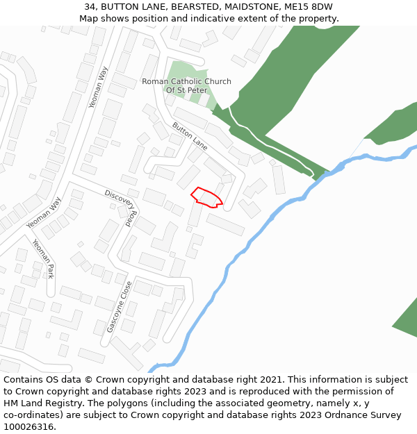 34, BUTTON LANE, BEARSTED, MAIDSTONE, ME15 8DW: Location map and indicative extent of plot