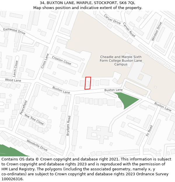 34, BUXTON LANE, MARPLE, STOCKPORT, SK6 7QL: Location map and indicative extent of plot