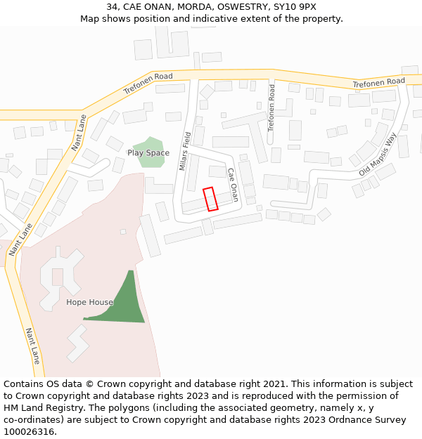 34, CAE ONAN, MORDA, OSWESTRY, SY10 9PX: Location map and indicative extent of plot