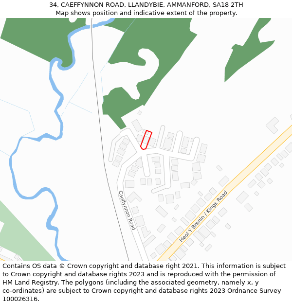 34, CAEFFYNNON ROAD, LLANDYBIE, AMMANFORD, SA18 2TH: Location map and indicative extent of plot