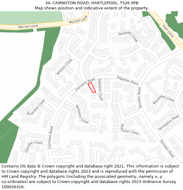 34, CAIRNSTON ROAD, HARTLEPOOL, TS26 0PB: Location map and indicative extent of plot