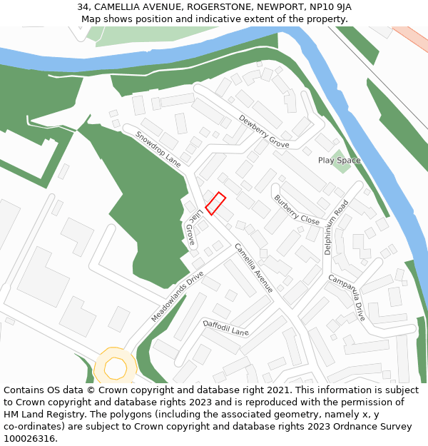 34, CAMELLIA AVENUE, ROGERSTONE, NEWPORT, NP10 9JA: Location map and indicative extent of plot