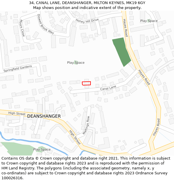 34, CANAL LANE, DEANSHANGER, MILTON KEYNES, MK19 6GY: Location map and indicative extent of plot