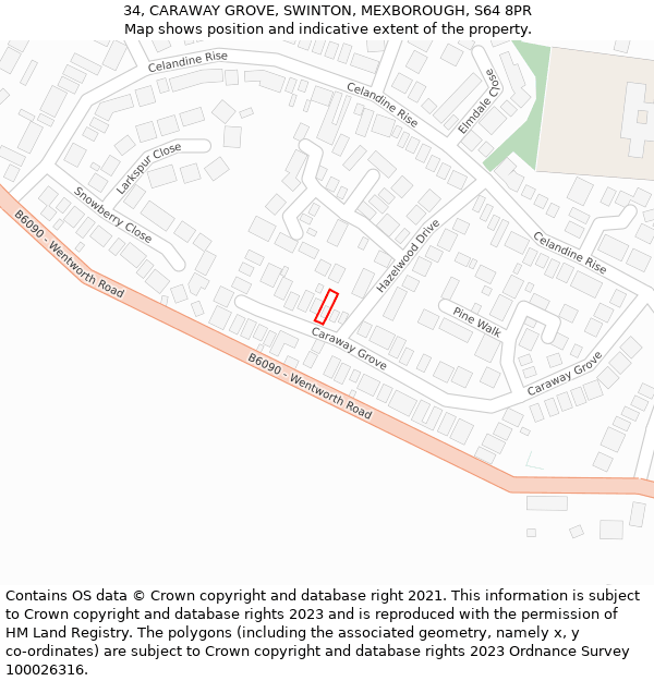 34, CARAWAY GROVE, SWINTON, MEXBOROUGH, S64 8PR: Location map and indicative extent of plot