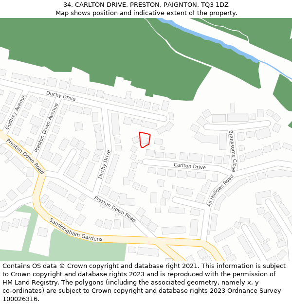 34, CARLTON DRIVE, PRESTON, PAIGNTON, TQ3 1DZ: Location map and indicative extent of plot