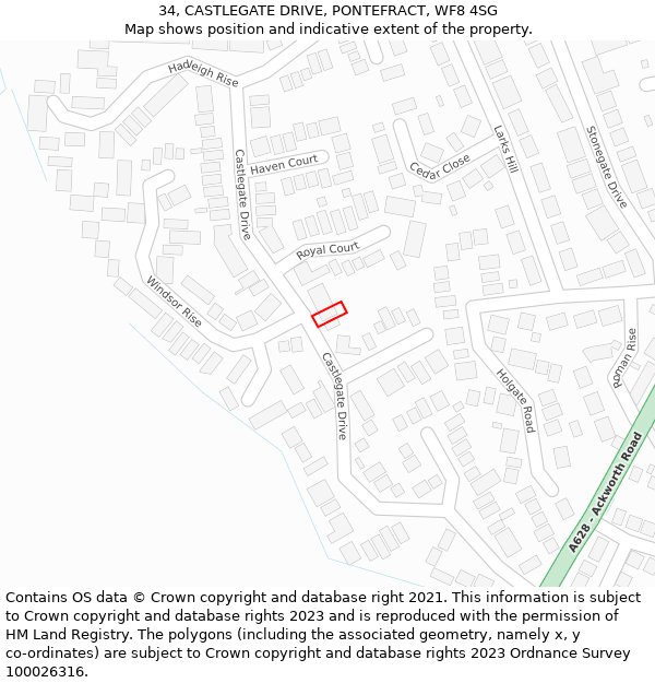 34, CASTLEGATE DRIVE, PONTEFRACT, WF8 4SG: Location map and indicative extent of plot