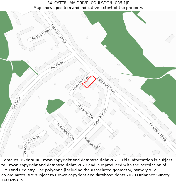 34, CATERHAM DRIVE, COULSDON, CR5 1JF: Location map and indicative extent of plot