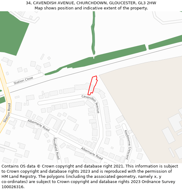 34, CAVENDISH AVENUE, CHURCHDOWN, GLOUCESTER, GL3 2HW: Location map and indicative extent of plot