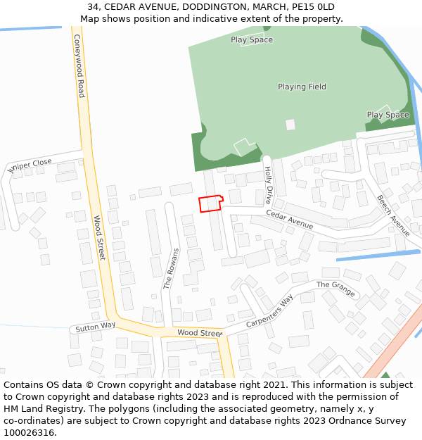 34, CEDAR AVENUE, DODDINGTON, MARCH, PE15 0LD: Location map and indicative extent of plot